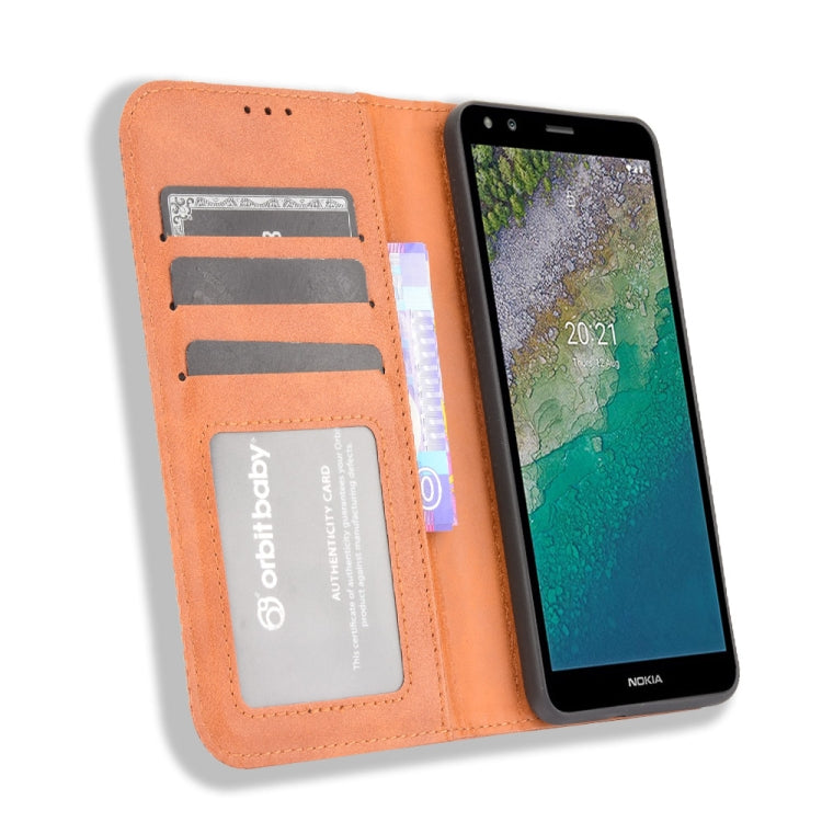 For Nokia C01 Plus Magnetic Buckle Retro Crazy Horse Texture Horizontal Flip Leather Case with Holder & Card Slots & Photo Frame