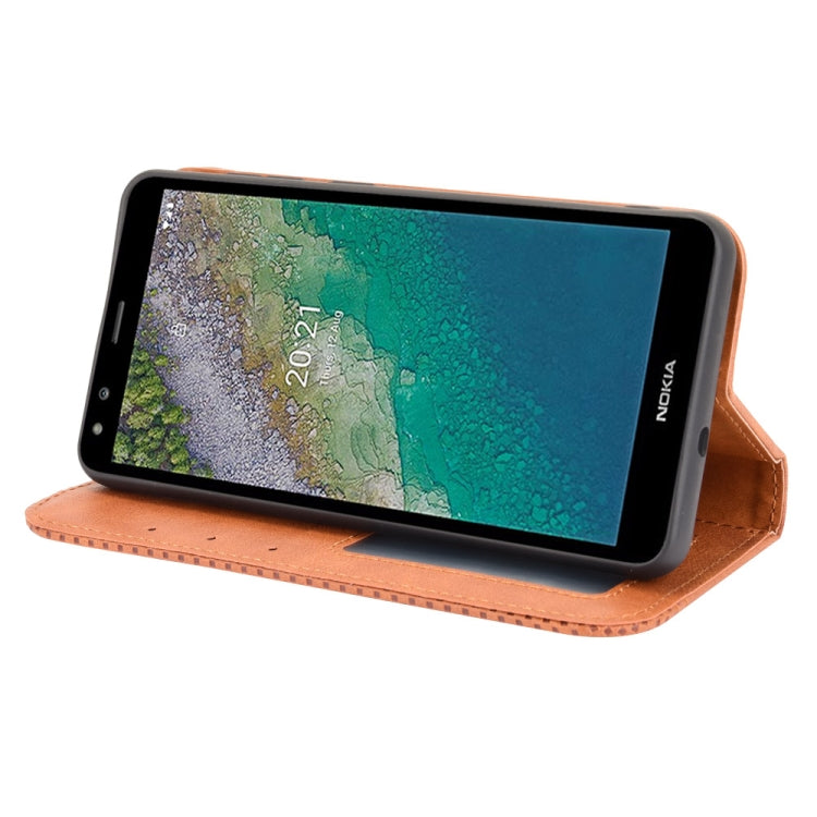 For Nokia C01 Plus Magnetic Buckle Retro Crazy Horse Texture Horizontal Flip Leather Case with Holder & Card Slots & Photo Frame