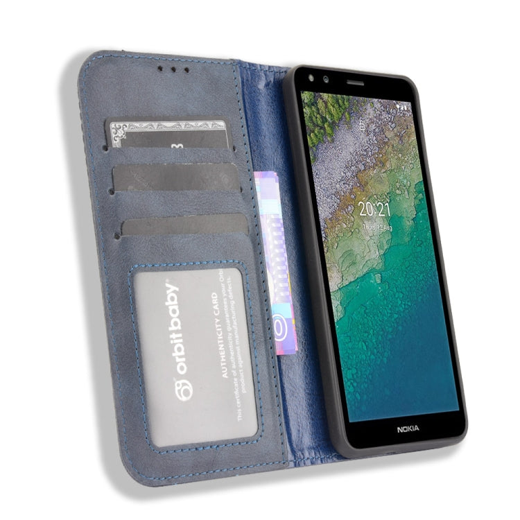 For Nokia C01 Plus Magnetic Buckle Retro Crazy Horse Texture Horizontal Flip Leather Case with Holder & Card Slots & Photo Frame