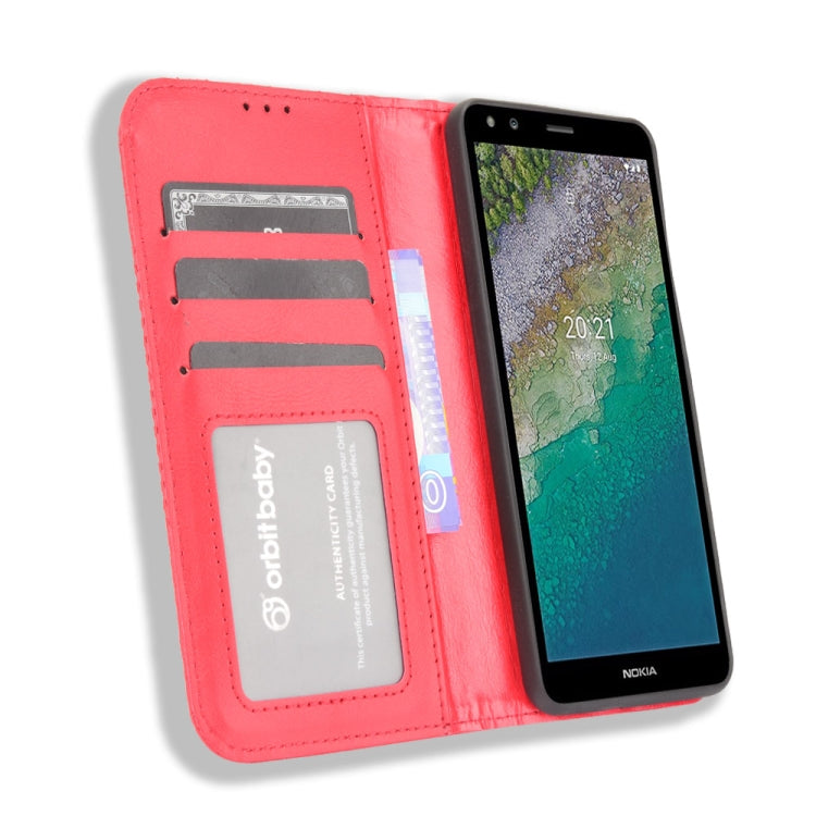 For Nokia C01 Plus Magnetic Buckle Retro Crazy Horse Texture Horizontal Flip Leather Case with Holder & Card Slots & Photo Frame