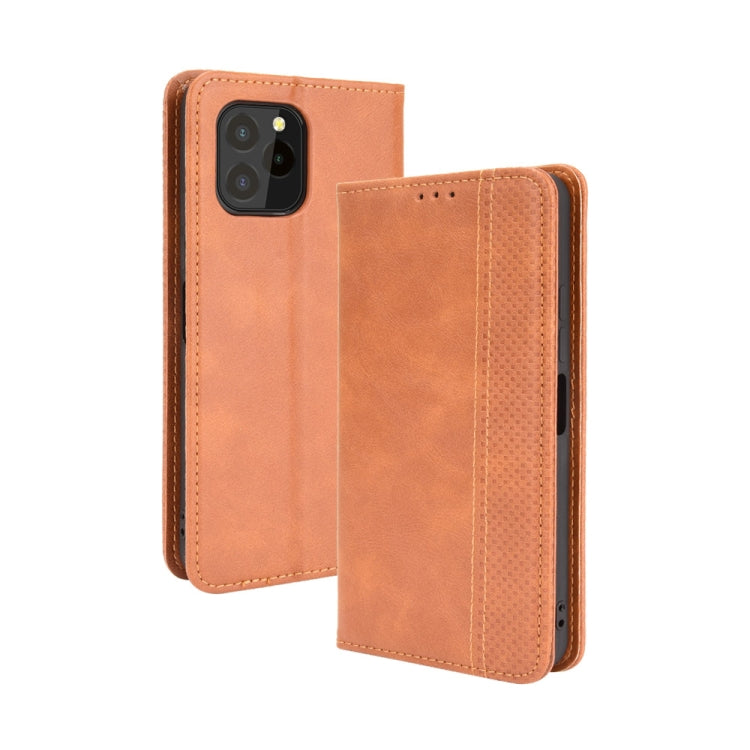 For Oukitel C21 Pro Magnetic Buckle Retro Crazy Horse Texture Horizontal Flip Leather Case with Holder & Card Slots & Photo Frame