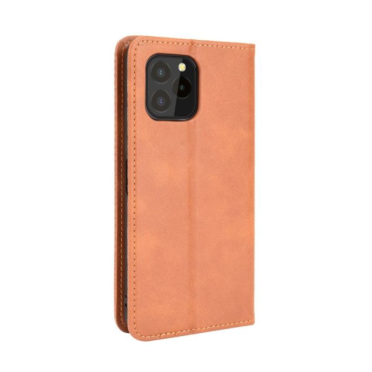 For Oukitel C21 Pro Magnetic Buckle Retro Crazy Horse Texture Horizontal Flip Leather Case with Holder & Card Slots & Photo Frame