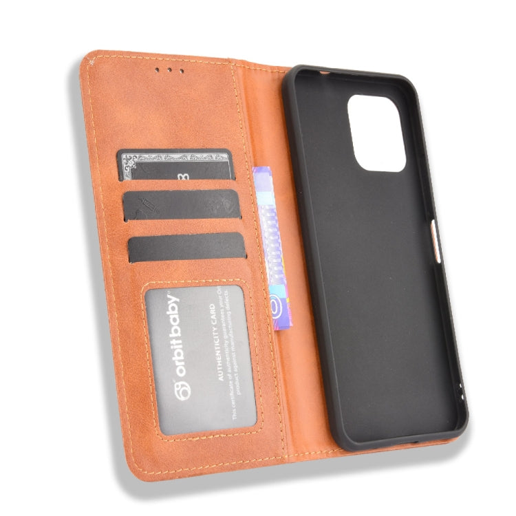 For Oukitel C21 Pro Magnetic Buckle Retro Crazy Horse Texture Horizontal Flip Leather Case with Holder & Card Slots & Photo Frame