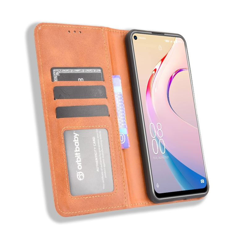 For Oukitel C21 Pro Magnetic Buckle Retro Crazy Horse Texture Horizontal Flip Leather Case with Holder & Card Slots & Photo Frame