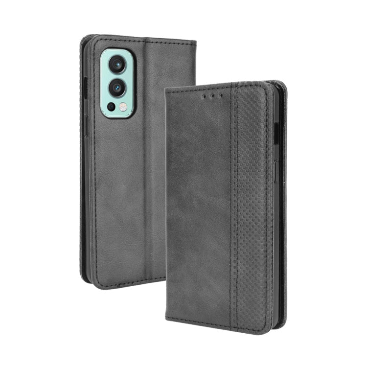 For OnePlus Nord 2 5G Magnetic Buckle Retro Crazy Horse Texture Horizontal Flip Leather Case with Holder & Card Slots & Photo Frame