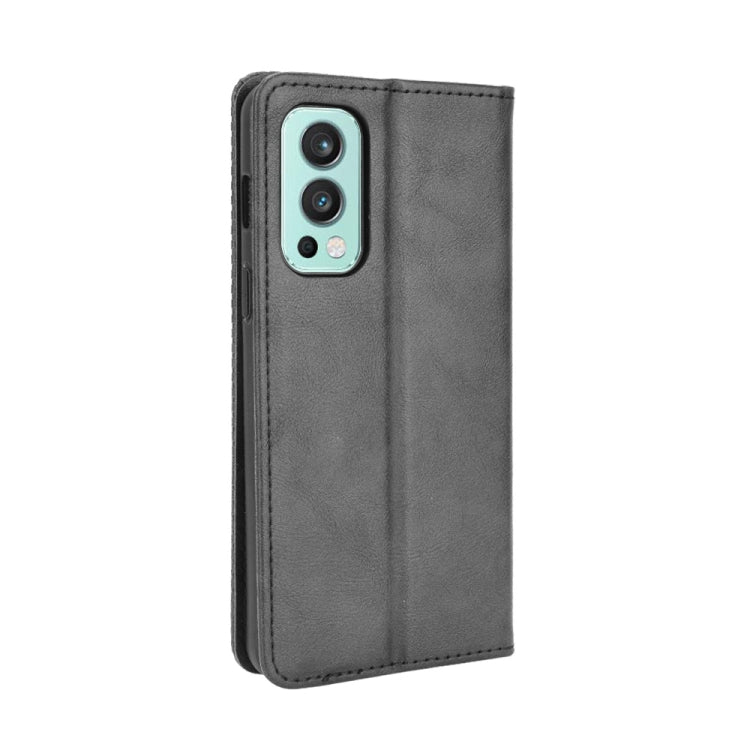 For OnePlus Nord 2 5G Magnetic Buckle Retro Crazy Horse Texture Horizontal Flip Leather Case with Holder & Card Slots & Photo Frame