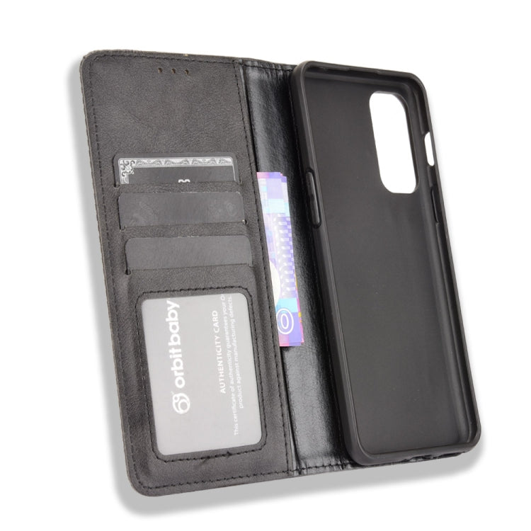 For OnePlus Nord 2 5G Magnetic Buckle Retro Crazy Horse Texture Horizontal Flip Leather Case with Holder & Card Slots & Photo Frame