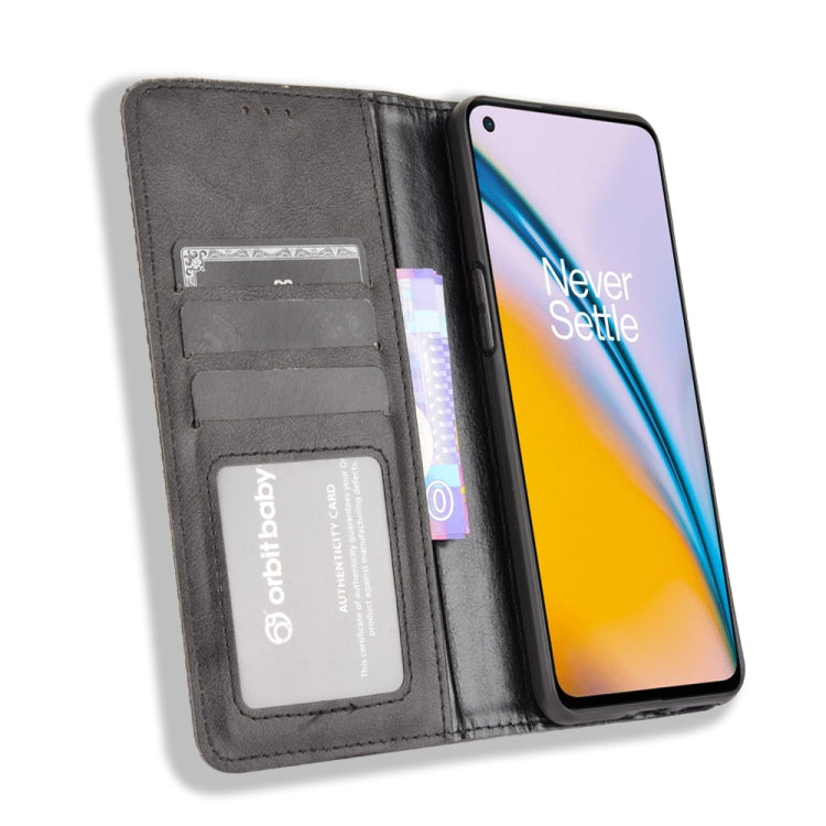For OnePlus Nord 2 5G Magnetic Buckle Retro Crazy Horse Texture Horizontal Flip Leather Case with Holder & Card Slots & Photo Frame