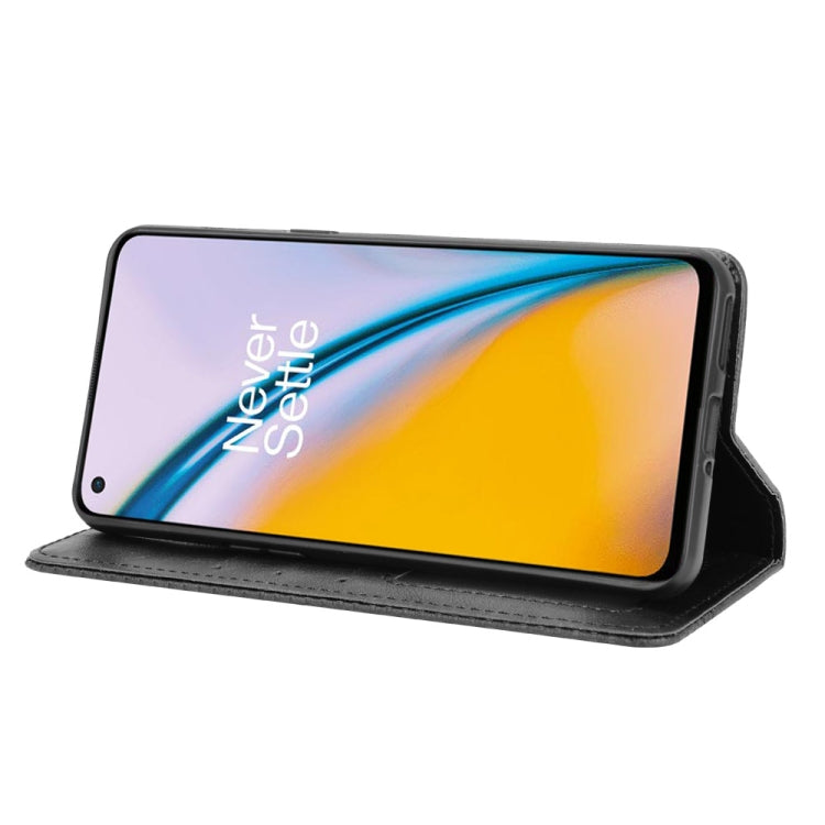 For OnePlus Nord 2 5G Magnetic Buckle Retro Crazy Horse Texture Horizontal Flip Leather Case with Holder & Card Slots & Photo Frame