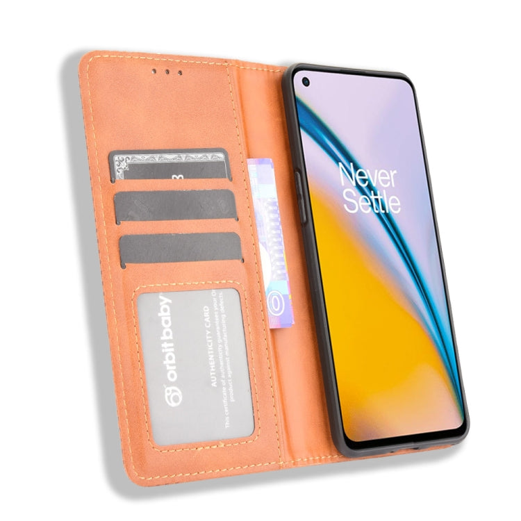 For OnePlus Nord 2 5G Magnetic Buckle Retro Crazy Horse Texture Horizontal Flip Leather Case with Holder & Card Slots & Photo Frame