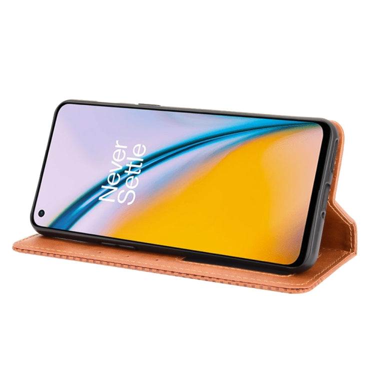 For OnePlus Nord 2 5G Magnetic Buckle Retro Crazy Horse Texture Horizontal Flip Leather Case with Holder & Card Slots & Photo Frame