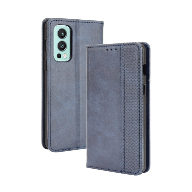 For OnePlus Nord 2 5G Magnetic Buckle Retro Crazy Horse Texture Horizontal Flip Leather Case with Holder & Card Slots & Photo Frame
