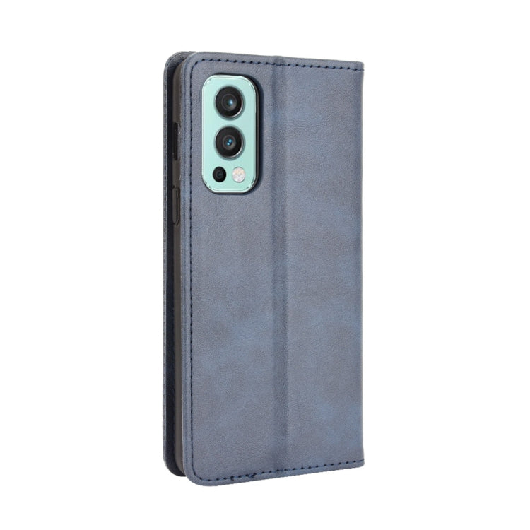 For OnePlus Nord 2 5G Magnetic Buckle Retro Crazy Horse Texture Horizontal Flip Leather Case with Holder & Card Slots & Photo Frame