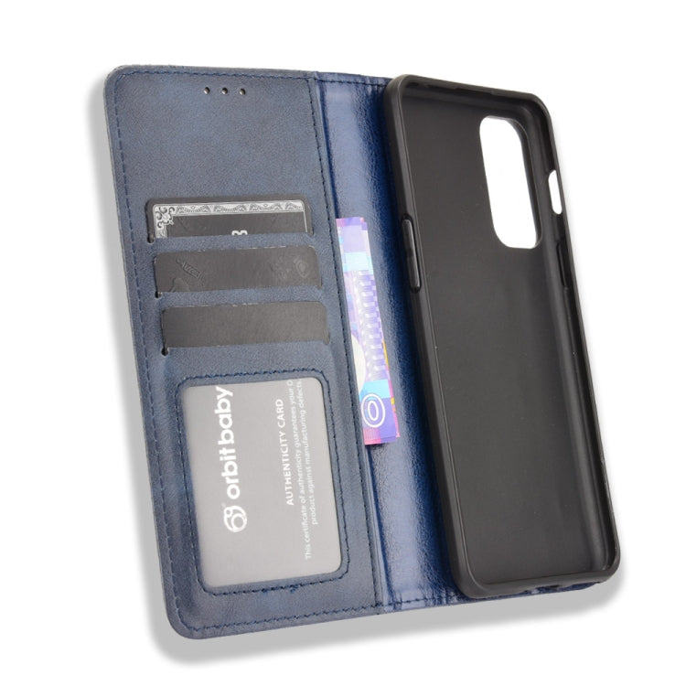 For OnePlus Nord 2 5G Magnetic Buckle Retro Crazy Horse Texture Horizontal Flip Leather Case with Holder & Card Slots & Photo Frame