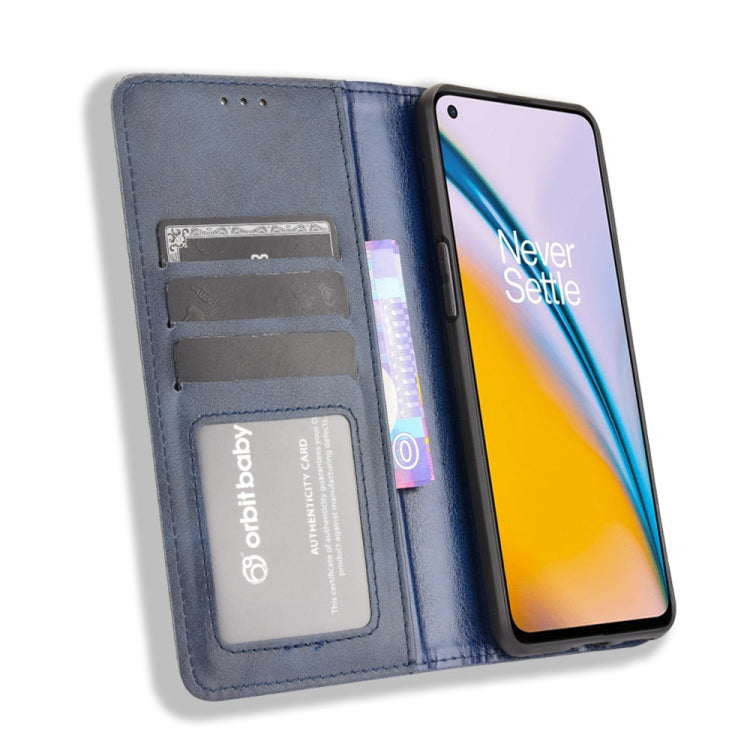 For OnePlus Nord 2 5G Magnetic Buckle Retro Crazy Horse Texture Horizontal Flip Leather Case with Holder & Card Slots & Photo Frame