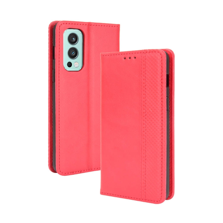 For OnePlus Nord 2 5G Magnetic Buckle Retro Crazy Horse Texture Horizontal Flip Leather Case with Holder & Card Slots & Photo Frame
