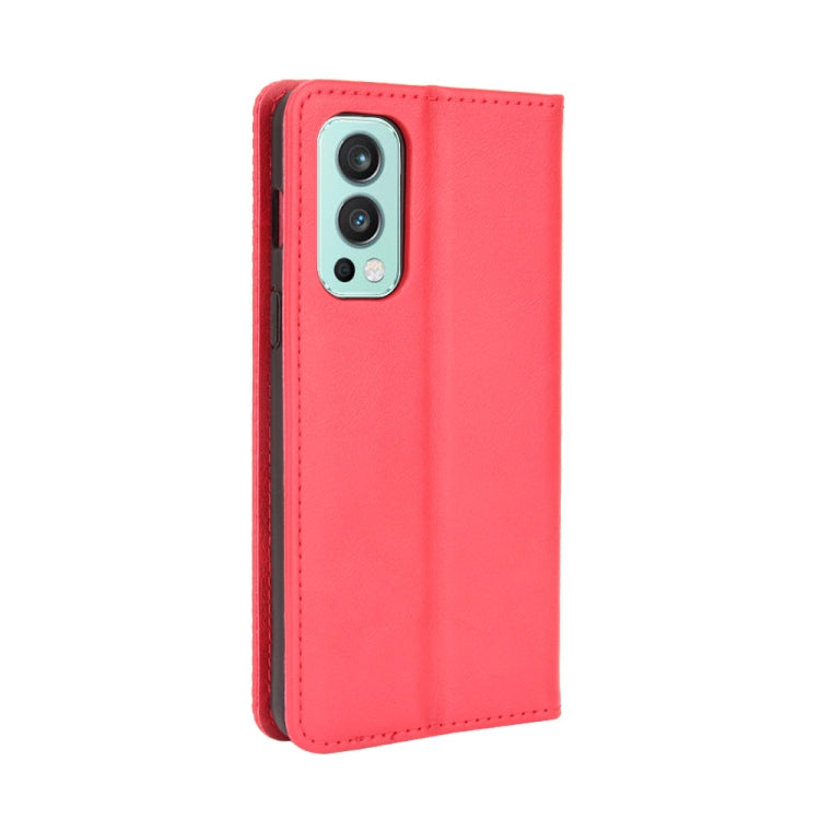For OnePlus Nord 2 5G Magnetic Buckle Retro Crazy Horse Texture Horizontal Flip Leather Case with Holder & Card Slots & Photo Frame