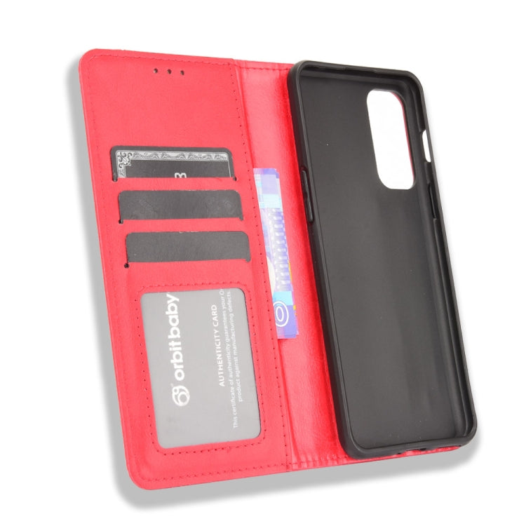 For OnePlus Nord 2 5G Magnetic Buckle Retro Crazy Horse Texture Horizontal Flip Leather Case with Holder & Card Slots & Photo Frame