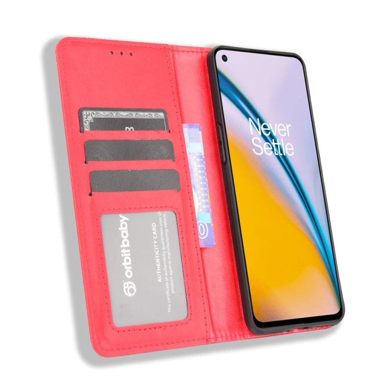For OnePlus Nord 2 5G Magnetic Buckle Retro Crazy Horse Texture Horizontal Flip Leather Case with Holder & Card Slots & Photo Frame