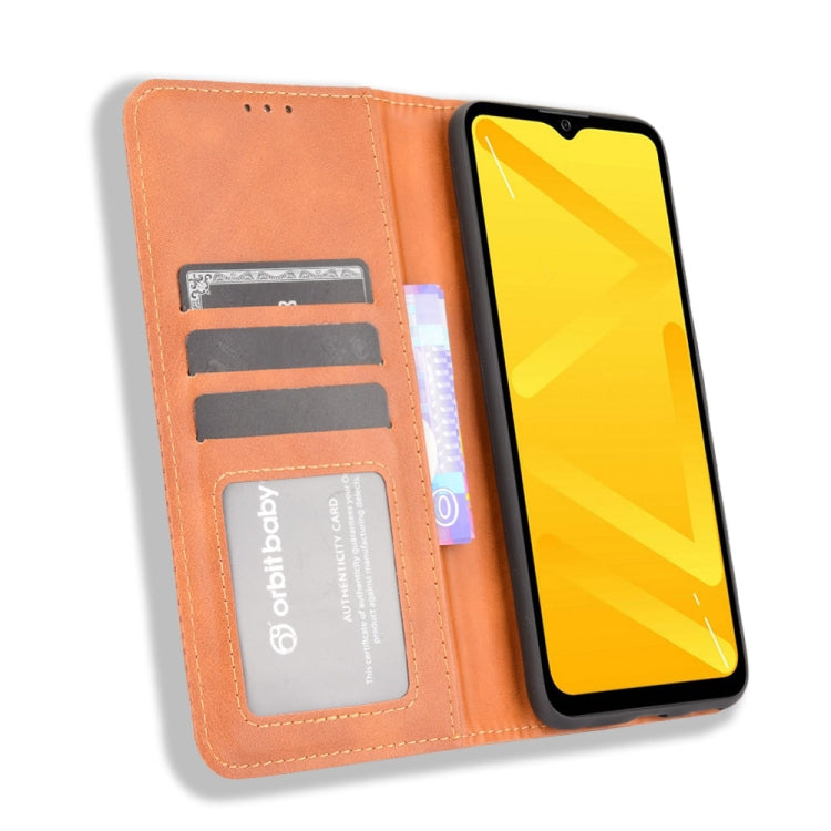 For ZTE Blade A71 Magnetic Buckle Retro Crazy Horse Texture Horizontal Flip Leather Case with Holder & Card Slots & Photo Frame