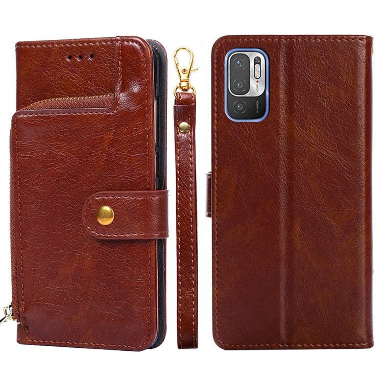 Zipper Bag PU + TPU Horizontal Flip Leather Case with Holder & Card Slot & Wallet & Lanyard For Xiaomi Redmi Note 10 5G