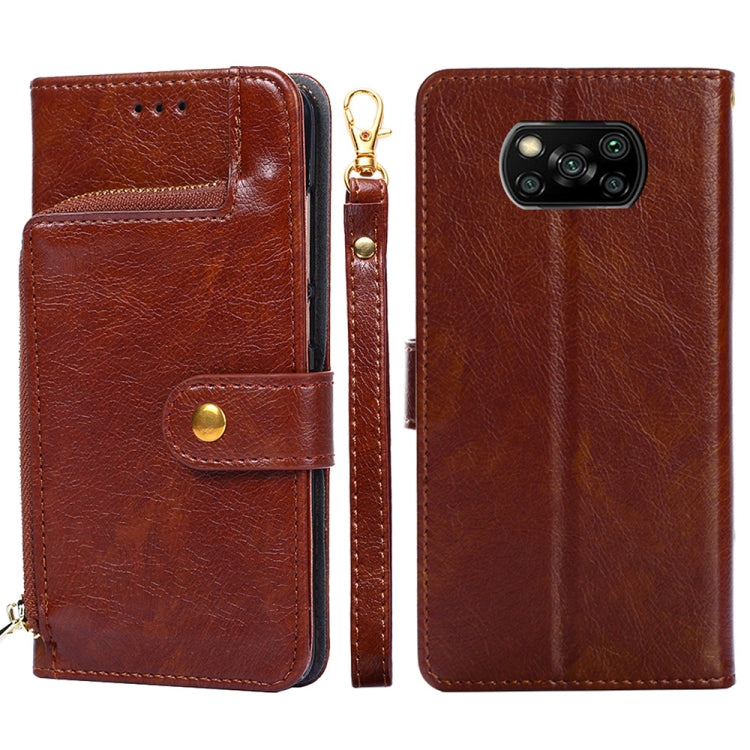 Zipper Bag PU + TPU Horizontal Flip Leather Case with Holder & Card Slot & Wallet & Lanyard For Xiaomi Poco X3 NFC