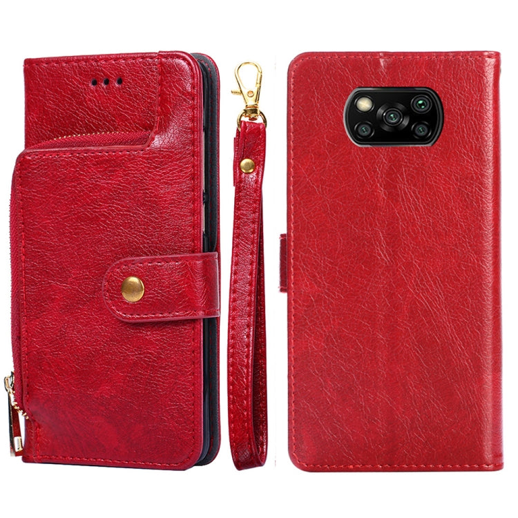 Zipper Bag PU + TPU Horizontal Flip Leather Case with Holder & Card Slot & Wallet & Lanyard For Xiaomi Poco X3 NFC