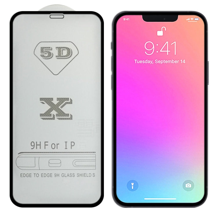 For iPhone 14 / 13 / 13 Pro 9H 5D Full Glue Full Screen Tempered Glass Film(Black)