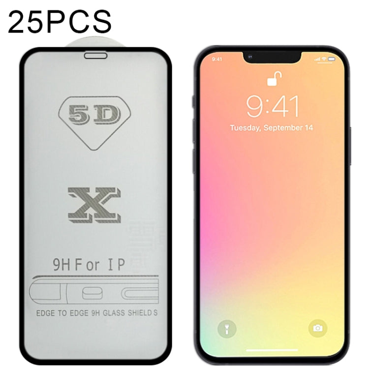 For iPhone 13 mini 25pcs 9H 5D Full Glue Full Screen Tempered Glass Film (Black)