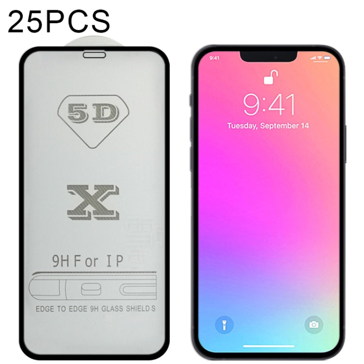 For iPhone 14 / 13 / 13 Pro 25pcs 9H 5D Full Glue Full Screen Tempered Glass Film(Black)