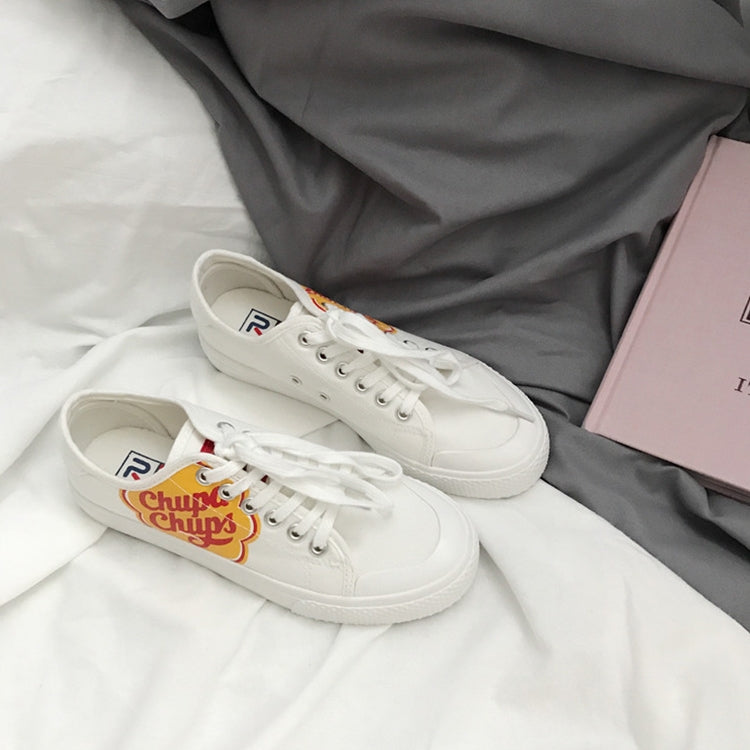 Port of The Wind Chic Retro Students Canvas Shoes Joker Street Shot White Shoes, Size:36