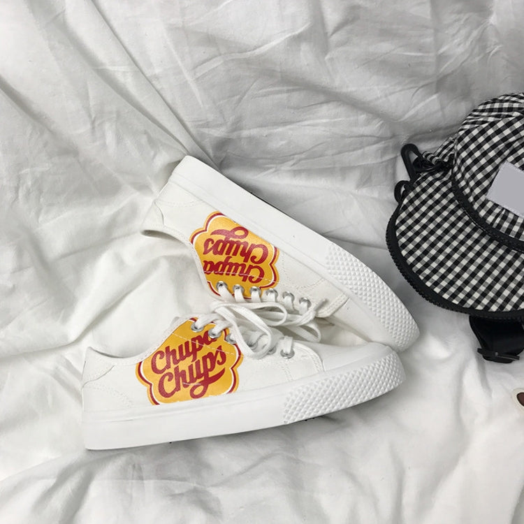 Port of The Wind Chic Retro Students Canvas Shoes Joker Street Shot White Shoes, Size:37