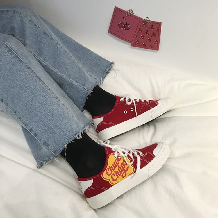 Port of The Wind Chic Retro Students Canvas Shoes Joker Street Shot White Shoes, Size:38