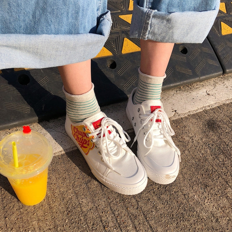 Port of The Wind Chic Retro Students Canvas Shoes Joker Street Shot White Shoes, Size:39