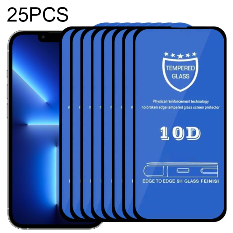 For iPhone 14 / 13 / 13 Pro 25pcs 9H 10D Full Screen Tempered Glass Screen Protector(Black)