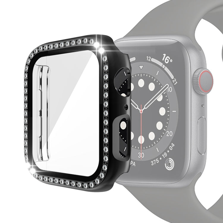 Electroplating PC Single Row Diamond Protective Case with Tempered Glass Film For Apple Watch Series 6 & SE & 5 & 4 44mm
