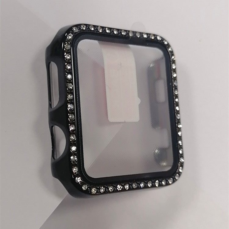 Electroplating PC Single Row Diamond Protective Case with Tempered Glass Film For Apple Watch Series 6 & SE & 5 & 4 44mm