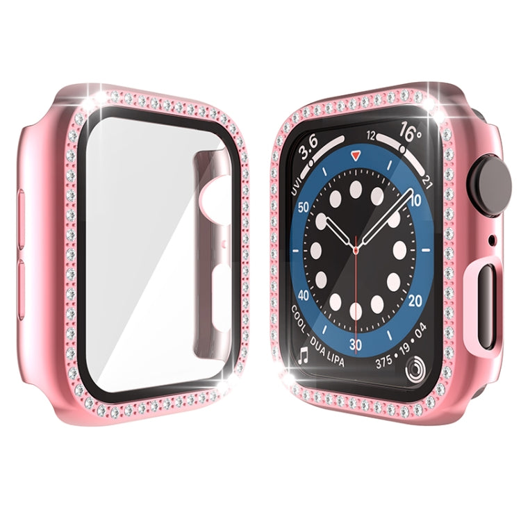 Electroplating PC Single Row Diamond Protective Case with Tempered Glass Film For Apple Watch Series 6 & SE & 5 & 4 44mm