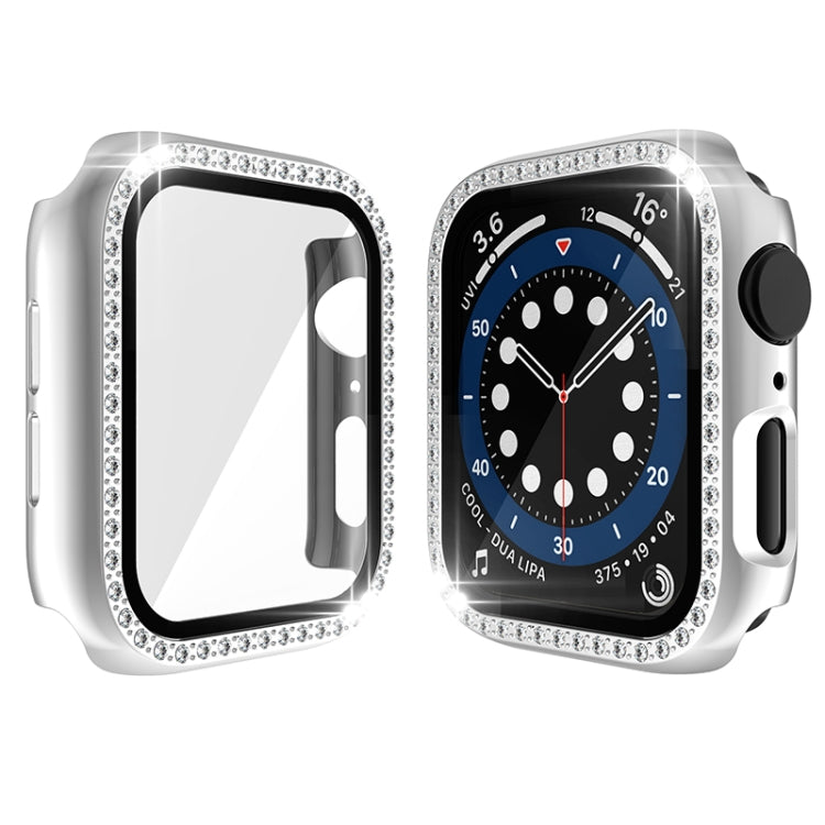 Electroplating PC Single Row Diamond Protective Case with Tempered Glass Film For Apple Watch Series 6 & SE & 5 & 4 44mm
