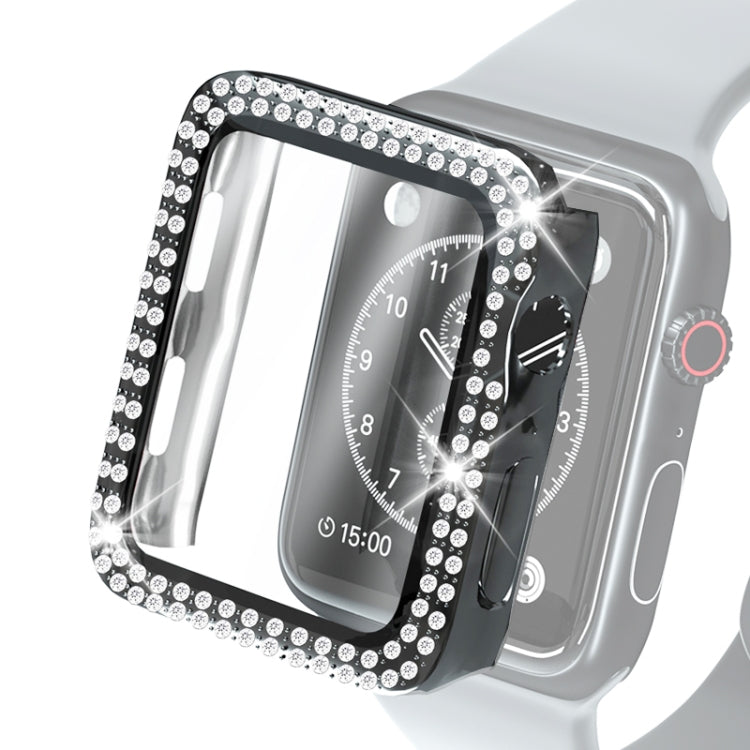 Electroplating PC Double Rows Diamond Protective Case with Tempered Glass Film For Apple Watch Series 6 & SE & 5 & 4 40mm