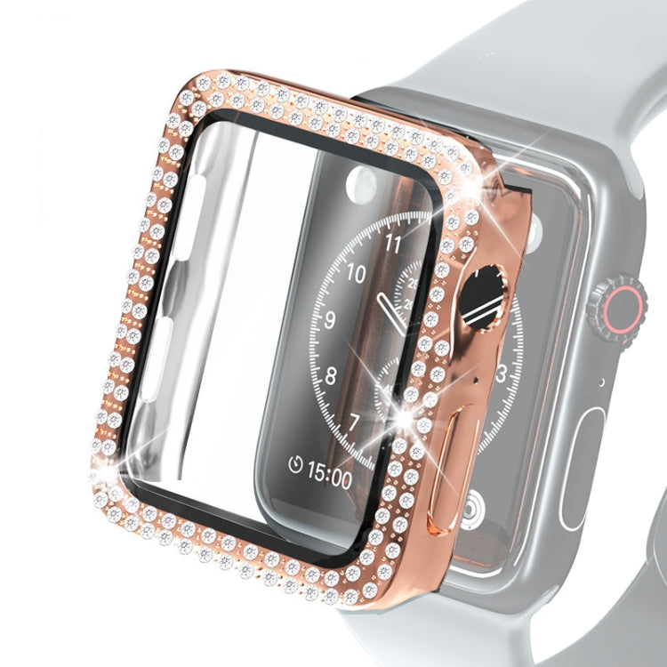 Electroplating PC Double Rows Diamond Protective Case with Tempered Glass Film For Apple Watch Series 6 & SE & 5 & 4 40mm