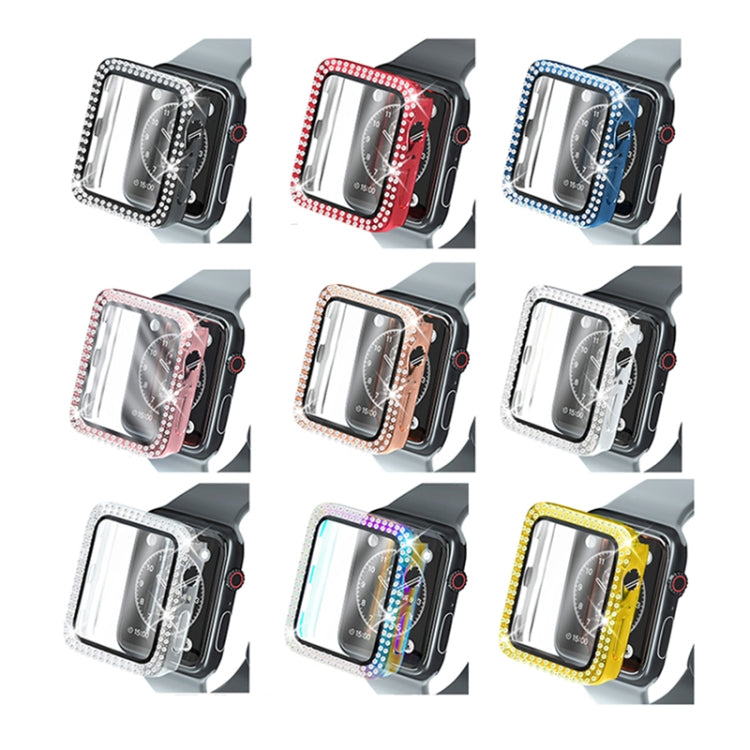 Electroplating PC Double Rows Diamond Protective Case with Tempered Glass Film For Apple Watch Series 6 & SE & 5 & 4 40mm