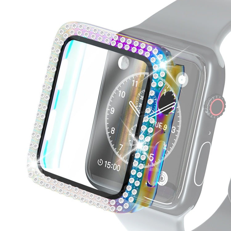 Electroplating PC Double Rows Diamond Protective Case with Tempered Glass Film For Apple Watch Series 6 & SE & 5 & 4 44mm