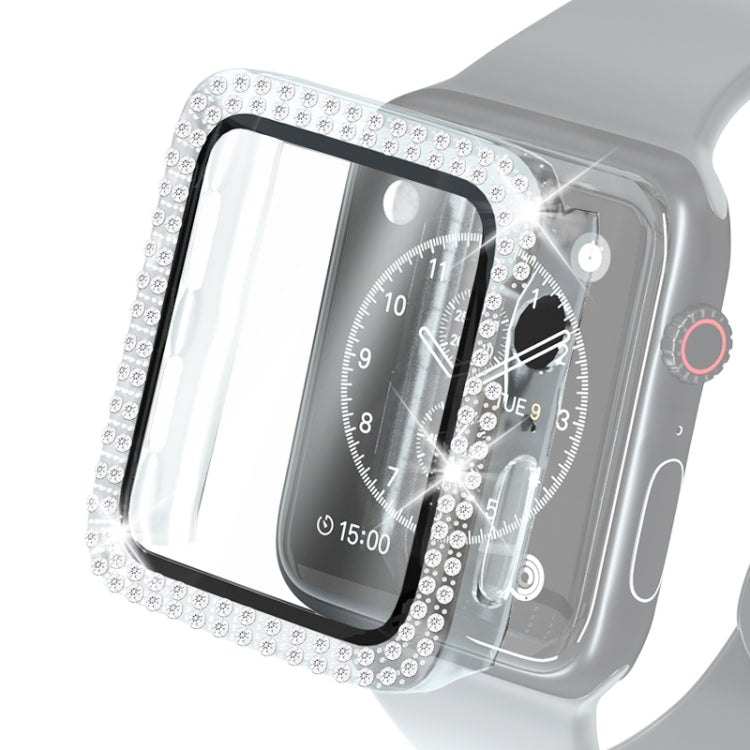 Electroplating PC Double Rows Diamond Protective Case with Tempered Glass Film For Apple Watch Series 6 & SE & 5 & 4 44mm
