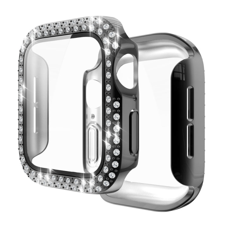 Electroplating PC Double Rows Diamond Protective Case with Tempered Glass Film For Apple Watch Series 6 & SE & 5 & 4 44mm