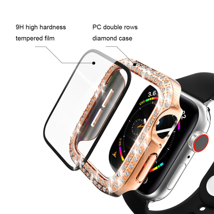 Electroplating PC Double Rows Diamond Protective Case with Tempered Glass Film For Apple Watch Series 6 & SE & 5 & 4 44mm