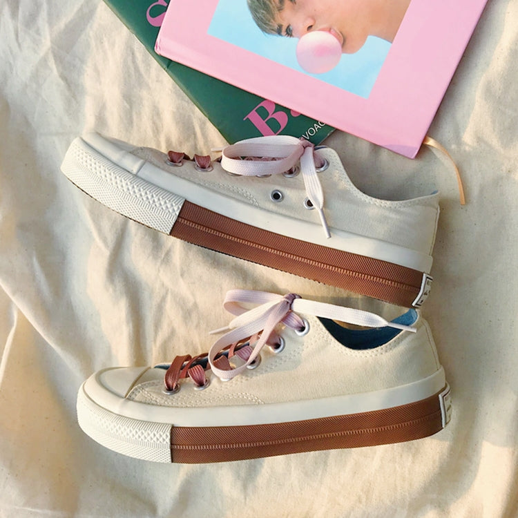 Students Retro Sports Board Shoes Ten Thousand Tears of Matching Color Canvas Shoes, Size:40(Beige)