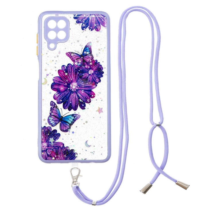For Samsung Galaxy A12 / M12 Colored Drawing Starry Sky Epoxy TPU Shockproof Case with Neck Lanyard
