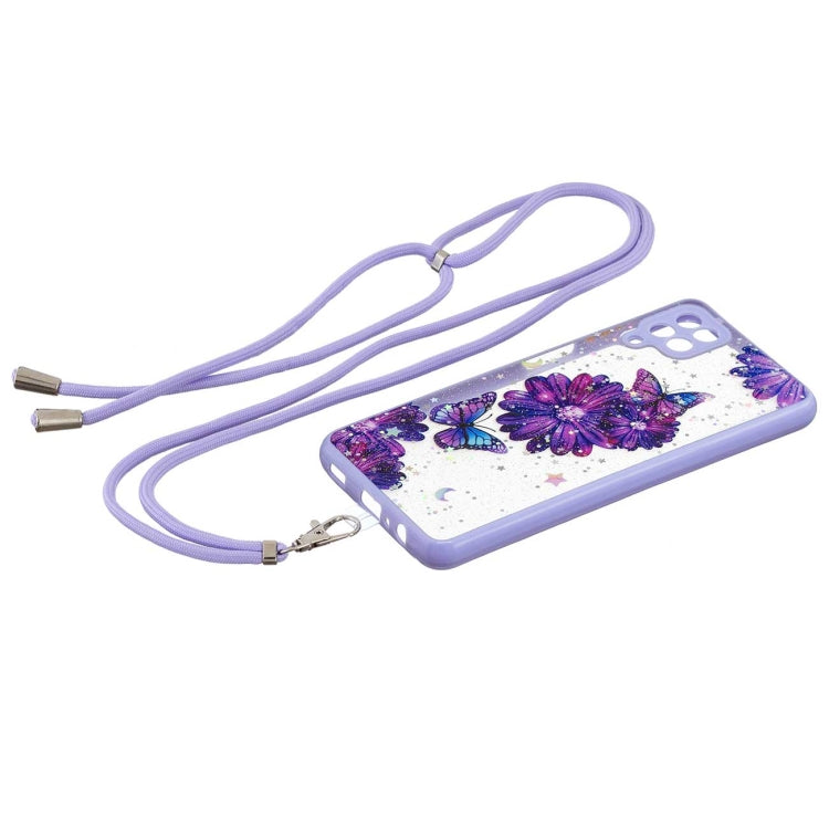 For Samsung Galaxy A12 / M12 Colored Drawing Starry Sky Epoxy TPU Shockproof Case with Neck Lanyard