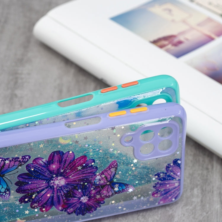 For Samsung Galaxy A12 / M12 Colored Drawing Starry Sky Epoxy TPU Shockproof Case with Neck Lanyard